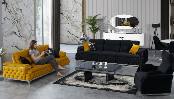 Sofagarnitur 3+3+1 Sitzer Sofa Couch Polster Garnitur Couchen Stoff