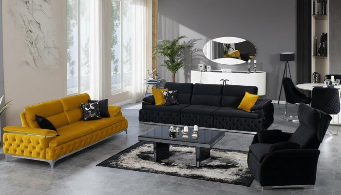 Sofagarnitur 3+3+1 Sitzer Sofa Couch Polster Garnitur Couchen Stoff