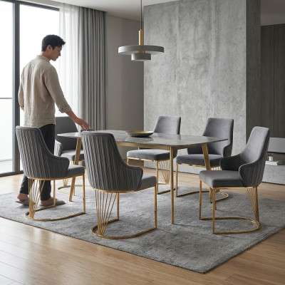 Gruppen 6x Stühle Sessel Lehn Polster Hotel Textil Neu Garnitur Stuhl Set Sets