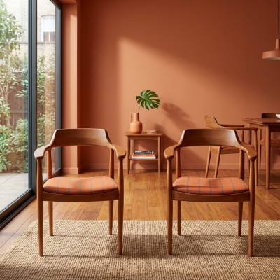 Set 8 Sessel Stuhl Design Holz Stoff Polster Stühle Esszimmer Textil