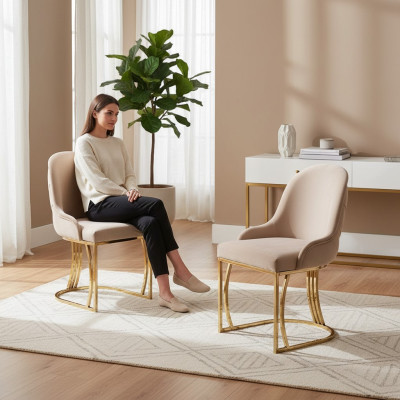 Set 6 Sessel Stuhl Design Metall Stoff Polster Stühle Esszimmer Textil