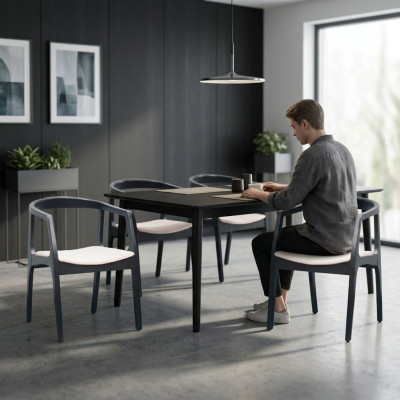 Set 4x Stuhl Design Holz Textil Polster Stühle Gastro Esszimmer Stoff
