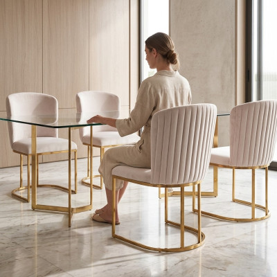 Stuhl 4x Stühle Gruppe Set Wohn Esszimmer Garnitur Stil Textil Moderne
