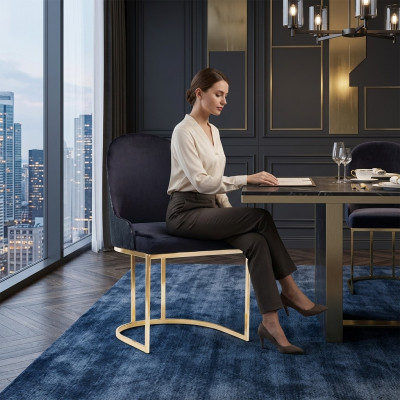 Esszimmer Stühle Holz Luxus Sessel Stuhl Blau Lehnstuhl Wohnzimmer
