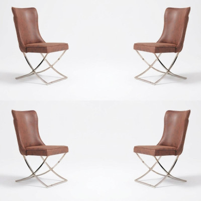 Set 4x Sessel Edelstahl Esszimmerstuhl Stoff Polster Stühl Esszimmer