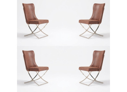 Set 4x Sessel Edelstahl Esszimmerstuhl Stoff Polster Stühl Esszimmer