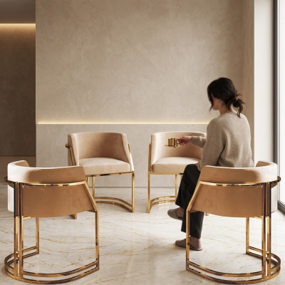 Küche Esszimmer Modern 4x Sessel Stuhl Edelstahl Stoff Polster Stühle