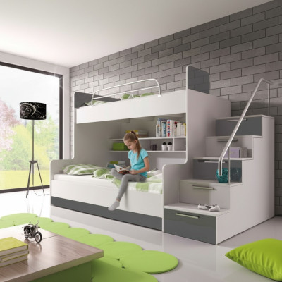 Graues Doppelstockbett Etagen Bett Kinderzimmer Betten Hochbett Hochglanz Möbel