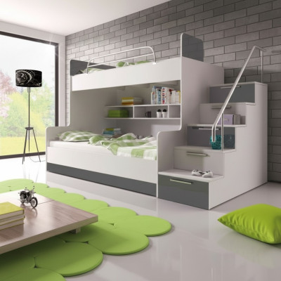 Graues Doppelstockbett Etagen Bett Kinderzimmer Betten Hochbett Hochglanz Möbel