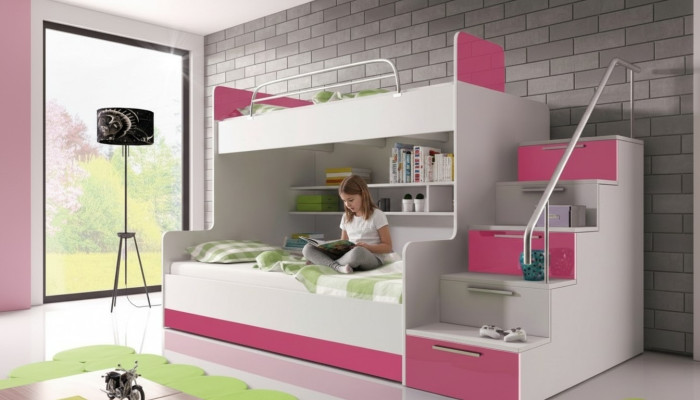 Etagen Bett Kinderzimmer Betten Hochbett Doppelstockbett Hochglanz Möbel Rosa