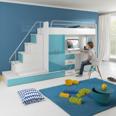 Etagenbett Hochbett Blau Kinderzimmer Betten Hochbetten Etagen Turkis Bett Neu