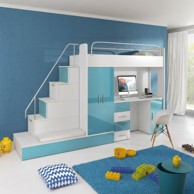 Etagenbett Hochbett Blau Kinderzimmer Betten Hochbetten Etagen Turkis Bett Neu