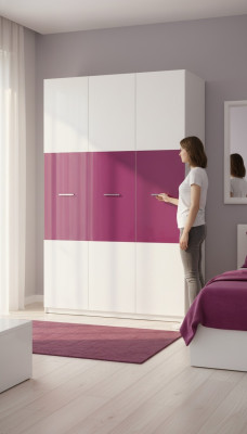 Schrank Kleiderschrank Kinder Kinderzimmer Unisex Kinderzimmer Möbel Lila Weiß