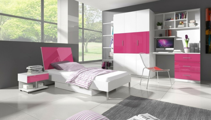 Rosa Kinderzimmer Set Bett Nachttisch Schrank Schreibtisch Bücherregal Neu 5tlg.