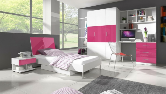 Bett + Nachttisch Kinderzimmer Schlafzimmer Möbel Betten 2tlg Set Rosa
