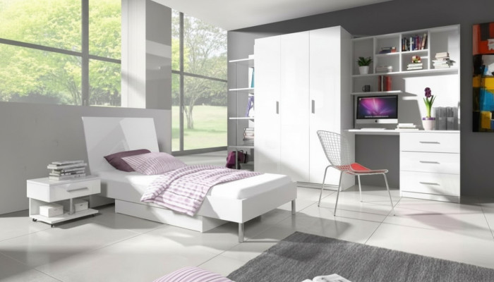 Modernes Kinderzimmer Set Bett Nachttisch Schrank Schreibtisch Bücherregal 5tlg.