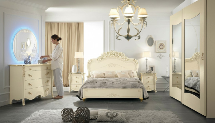Schlafzimmer Set Bizzotto Bett Nachttisch Kommode Spiegel Kleiderschrank 5tlg.