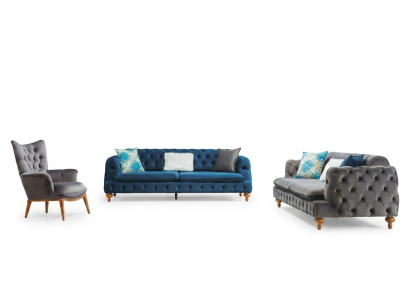 Sofagarnitur Sofa 3+3+1 Sitzer Chesterfield Sessel Möbel Polster Set Mehrfarbig