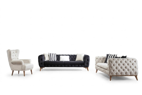 Sofagarnitur Sofa 3+3+1 Sitzer Schwarz Chesterfield Sessel Möbel