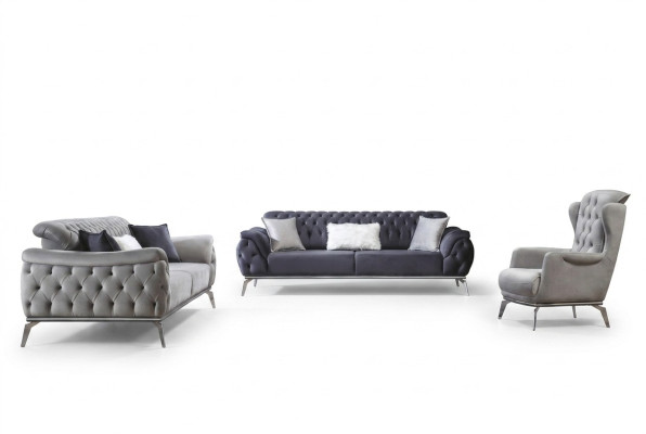 Sofagarnitur 3+3+1 Sitzer Blau Sessel Luxus Chesterfield Einrichtung
