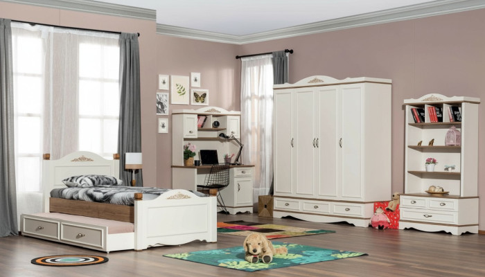 Modernes Schlafzimmer Jugendzimmer Set Bett Nachttisch Bücherregal Tisch 5tlg.
