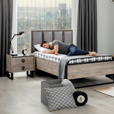 Loft Design Betten Schlafzimmer Bett Holz mit Polster Kopfteil Bettrahmen Neu
