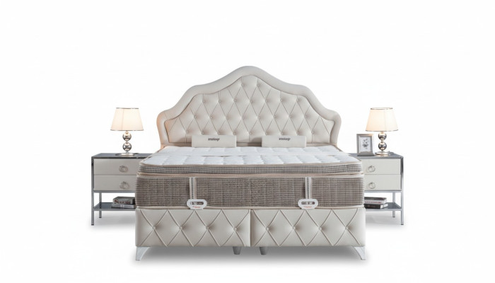 Schlafzimmer Set Weiß Bett Design Stil Modern 2x Nachttische Boxspring 3tlg. Neu
