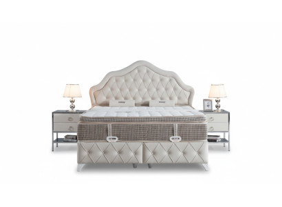 Schlafzimmer Set Weiß Bett Design Stil Modern 2x Nachttische Boxspring 3tlg. Neu