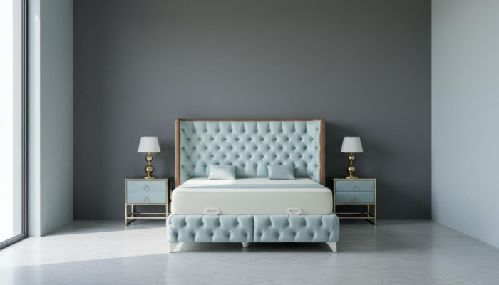 Schlafzimmer Set Weiß Metall Bett Chesterfield Luxus Stil 2x Nachttische 3tlg.
