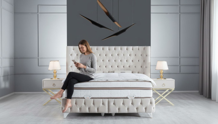 Schlafzimmer Set Weiß Boxspring Bett Chesterfield Elegantes 2x Nachttische 3tlg.