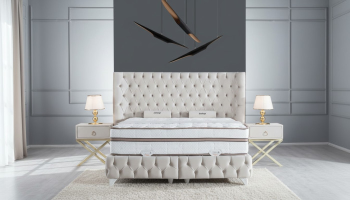 Schlafzimmer Set Weiß Boxspring Bett Chesterfield Elegantes 2x Nachttische 3tlg.