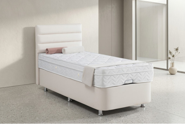 Bett Beige Einzelbett Metall Modern Schlafzimmer Betten Möbel 120x200