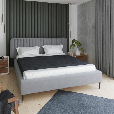 Bett Grau Doppelbett Schlafzimmer Holz Möbel Design Elegantes Polster Stoff Neu