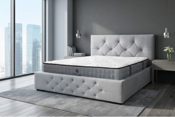 Bett Weiß Modern Design Stoff Polster Schlafzimmer Doppelbett Holz Elegantes Neu