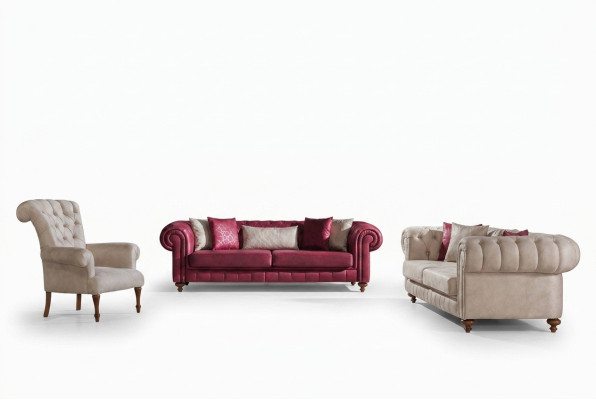 Chesterfield Sofa Couch Garnitur Sitzgruppe Polster Wohnzimmer Set 3+3+1