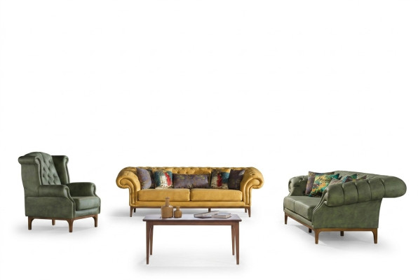 Grün-Gelbe Polstergarnitur Designer Dreisitzer Luxus Sessel 3+3+1 Set