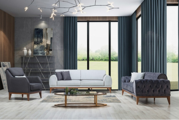 Moderne Sofagarnitur Designer Dreisitzer Einsitzer Luxus 3-er Sessel