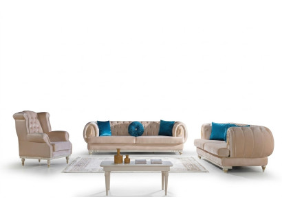 Beige Sofagarnitur 3+2+1 Sitzer Luxus Polster Couchen Stilvolle Möbel