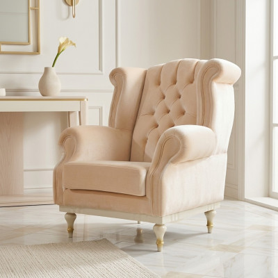Weißer Retro Sessel Chesterfield Einsitzer Barsessel Wohnzimmer 1-Sitzer