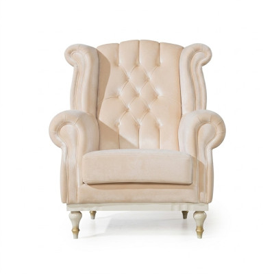 Weißer Retro Sessel Chesterfield Einsitzer Barsessel Wohnzimmer 1-Sitzer
