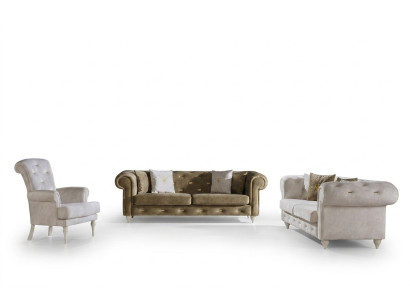 Stilvolle Wohnzimmer Sofagarnitur Dreistzer 2-Sitzer Luxus Sessel Couch
