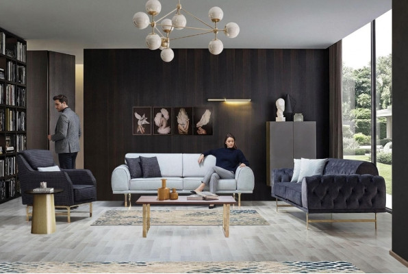 Schwarz-Weiße Couchgarnitur 3+3 Sitzer Stilvoller Einsitzer Sessel Sofas