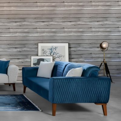 Blau Couch Dreisitzer Sofa Elegante Sitzmöbel Wohnzimmer Samt