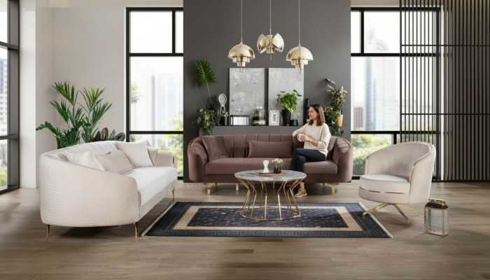 Luxus Wohnzimmer Couch Sitzgarnitur Braun Beige Set 3+3+1 Sitzgruppen