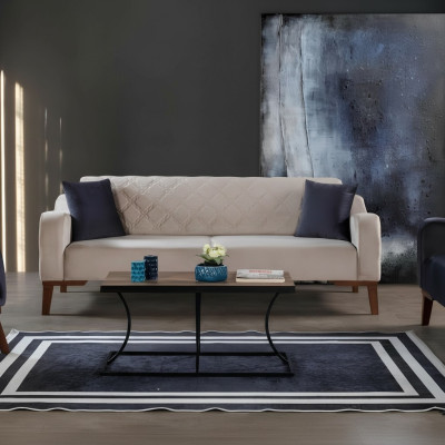 Beige Dreisitzer Couch Elegante Sofa Wohnzimmer Sitzmöbel Samt