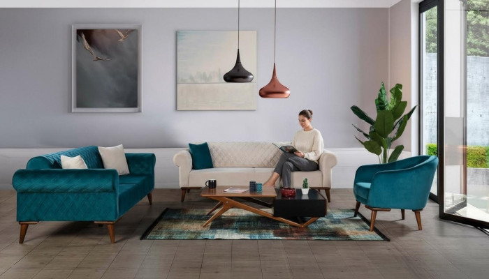 Luxus Sofagarnitur 3+3+1 Sitz Dreisitzer Sofa Stoff Textil Stil Sessel