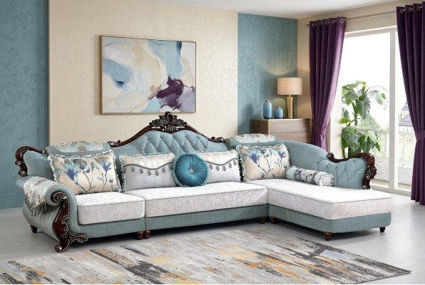 Klassische Textil Couch Chesterfield Ecksofa Eckpolster Polster Sofa