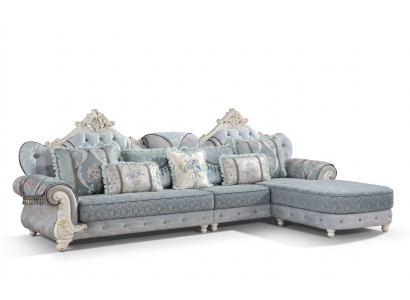 Ecksofa L-Form Textil Luxus Sofa Wohnlandschaft Blau Couchen Möbel