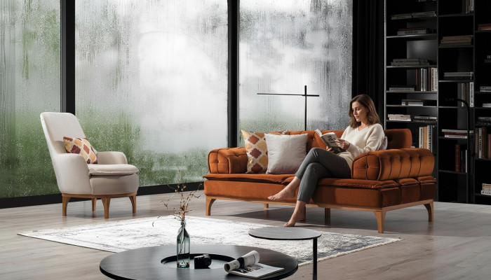 Sofagarnitur Garnitur Sofas Sofa Sessel Dreisitzer 3+1 Sitzer Orange