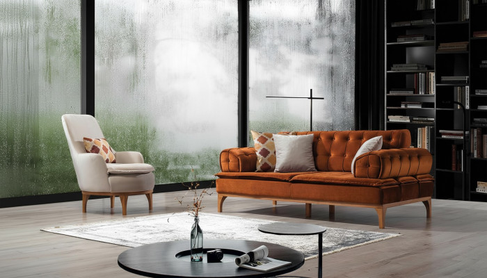 Sofagarnitur Garnitur Sofas Sofa Sessel Dreisitzer 3+1 Sitzer Orange